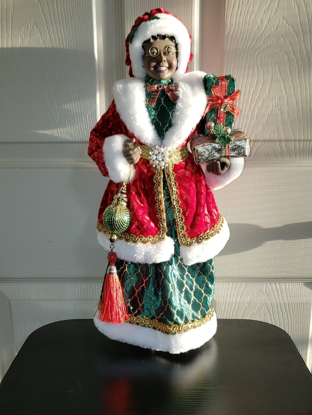 African American Black 18" Holiday Mrs. Claus Figurine - Red & Green XMAS Decor